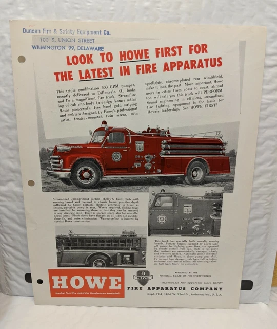 HOWE FIRE APPARATUS Co Factory Advertisement Streamline Pumper Truck ...