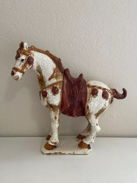 Chinese Large Ceramic Crackled Glaze Tang or Ming Style Horse Figurine