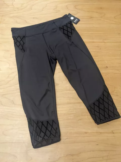 NWT BLOCH Dancewear Capri Leggings Blk  Diamond Mesh Women Size L Yoga Fitness