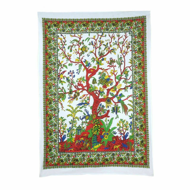 Mandala Bianco Albero Della Vita Cotone Stuoia Yoga Hippy Boho Arazzo Decorativo