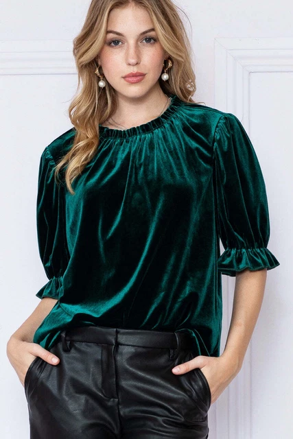 Velvet Elastic Ruched Neck Top