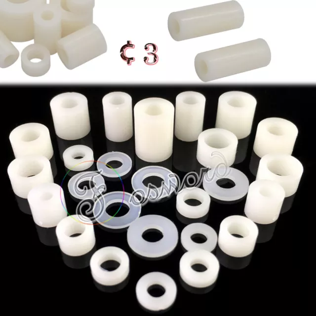 ABS White Nylon Plastic Spacer Standoff WashersSpacers M3 PCB Non-threaded Hole