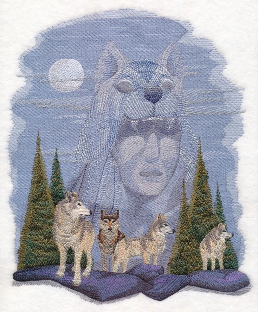 Embroidered Ladies T-Shirt - Wolf Spirit M8377 Size S - XXL