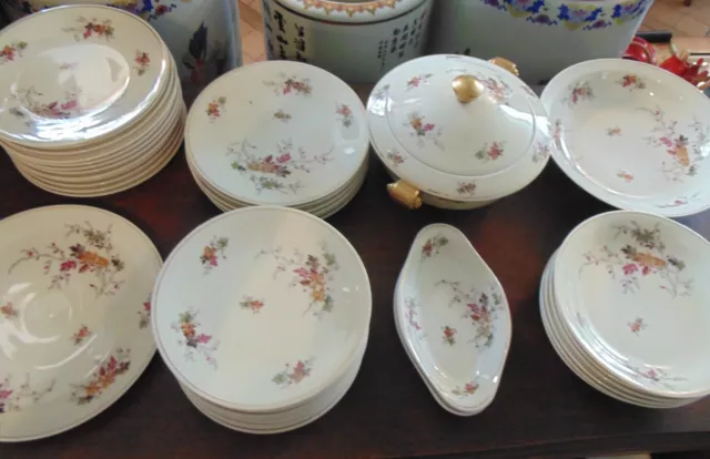 Partie service de table porcelaine Limoges Raynaud - décor automnal - 41 pieces