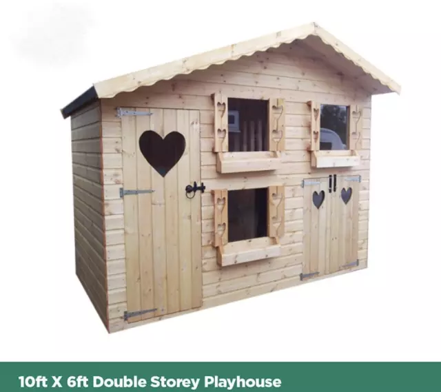 10ft X 6ft Tanalised Pressure Treated Double Storey Play House 10x6 Shiplap
