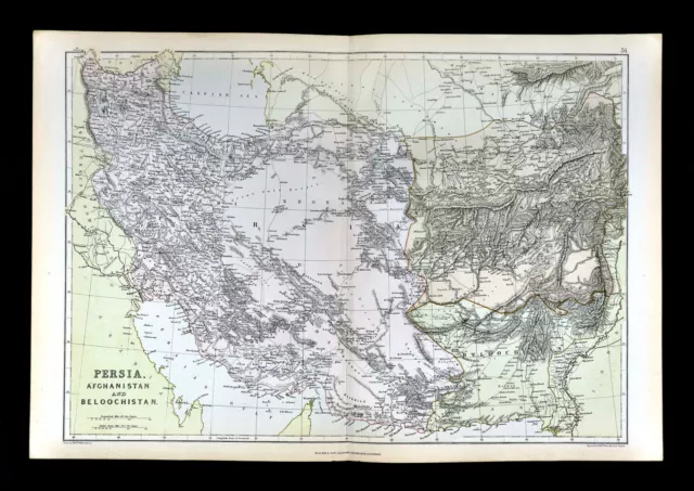 1883 Blackie Map - Persia Iran Afghanistan Beloochistan Persian Gulf Middle East