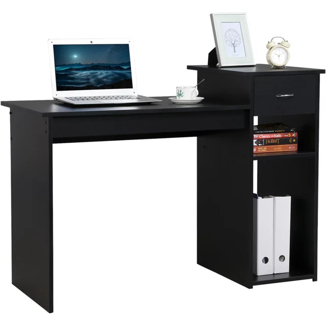 Home Office Workstation Computer Desk with Drawer and Storage, Black