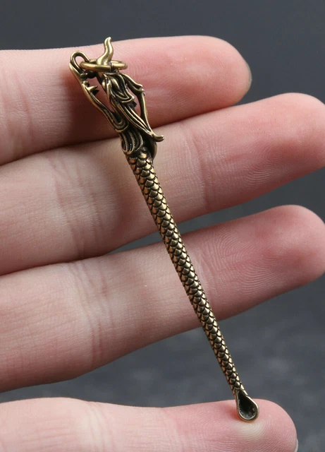 67MM Collection Chinese Bronze Auspicious Dragon Long Small Earpick Pendant 挖耳勺A