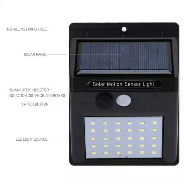 Luce sensore di movimento energia solare 30 LED PIR sicurezza esterno lampada da parete giardino 040 3