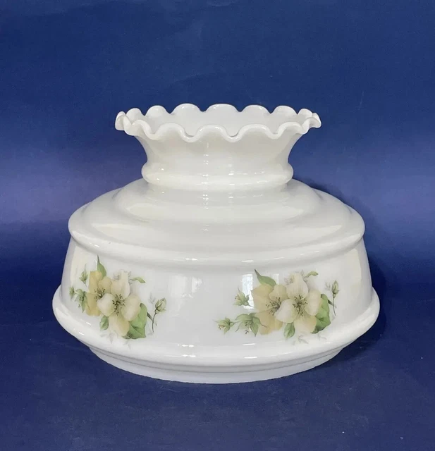 Vintage GWTW 7” Fitter Ivory Flowers Hurricane Oil Or Electric Glass Lamp Shade