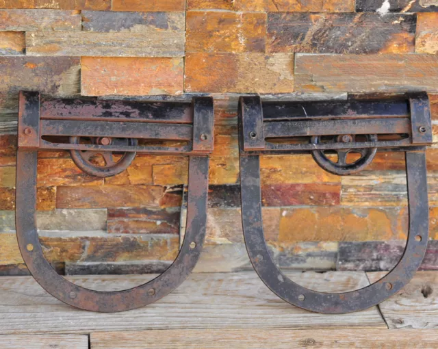 Antique George Tritch Hdwe Denver Colorado Cast Iron Barn Door Rollers Hangers