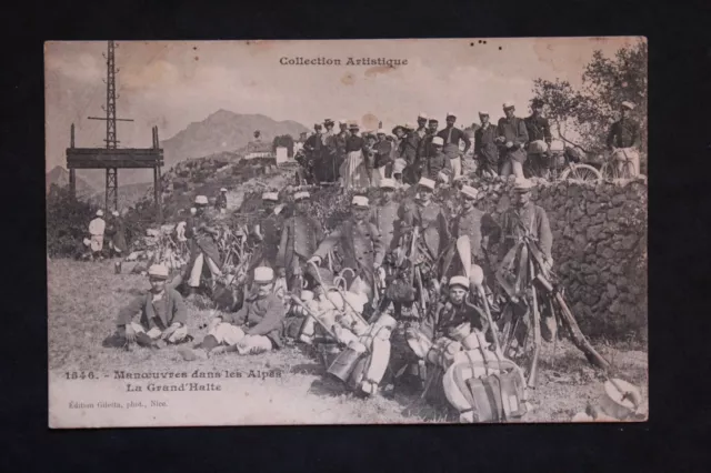 Carte postale CPA animée - Manoeuvre dans les Alpes - La Grand'Halte