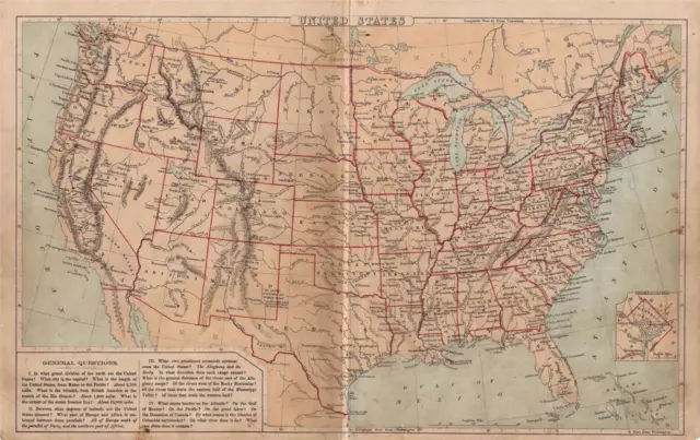 1875 Antique Cornell Atlas Map Of The United States-Hand Colored