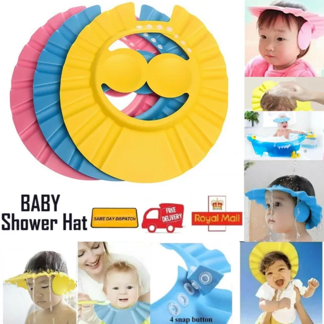 Adjustable Baby Shower Cap Kid Bathing Ears Protection Waterproof Shampoo Hat UK