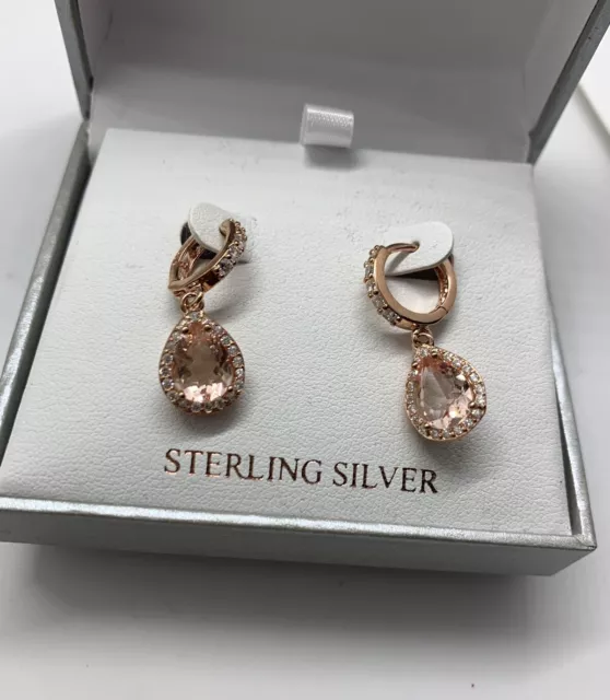 $60 Nwt Lord And Taylor Rose Gold Tone Tear Drop Crystal Earring- Jc300 2