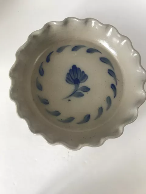 Salmon Falls Blue Salt Glaze Pottery Flower Pie Quiche Plate Dessert Bakeware