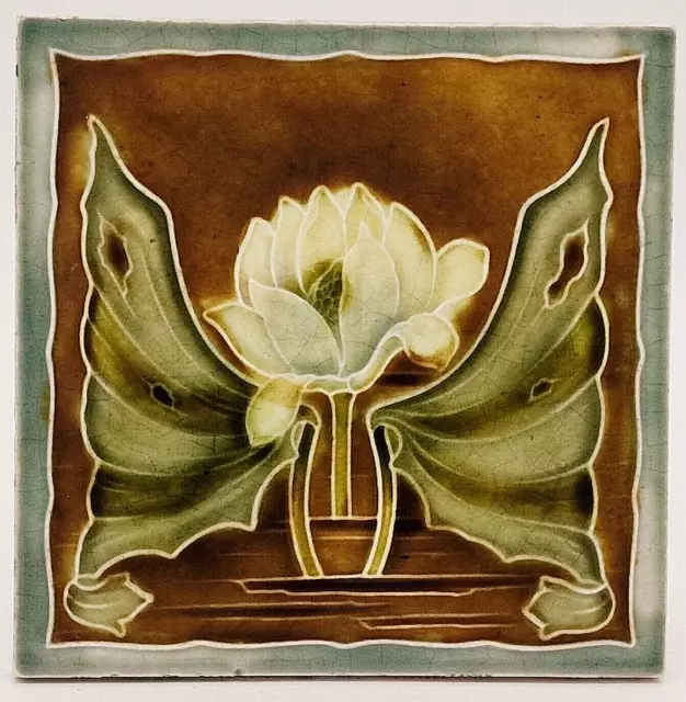 Art Nouveau Fireplace Majolica Tile Water Lily Design Henry Richards C1903