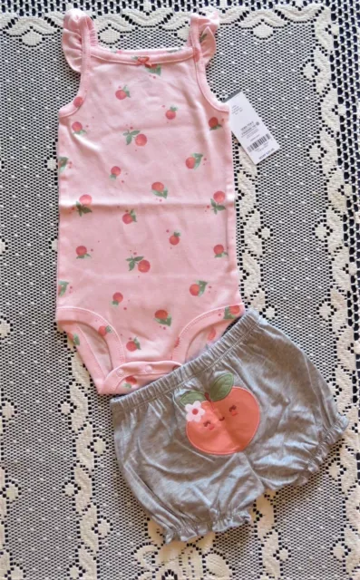 Baby Girl Carter's 2-Piece Peach Bodysuit & Short Set Size 9 Months NWT (A)