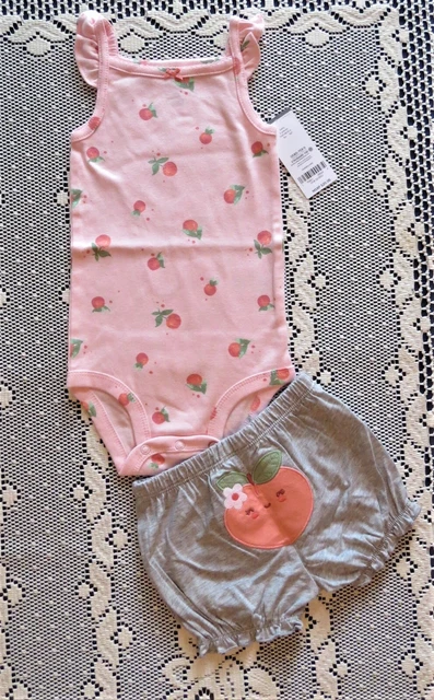 Baby Girl Carter's 2-Piece Peach Bodysuit & Short Set Size 9 Months NWT (A)