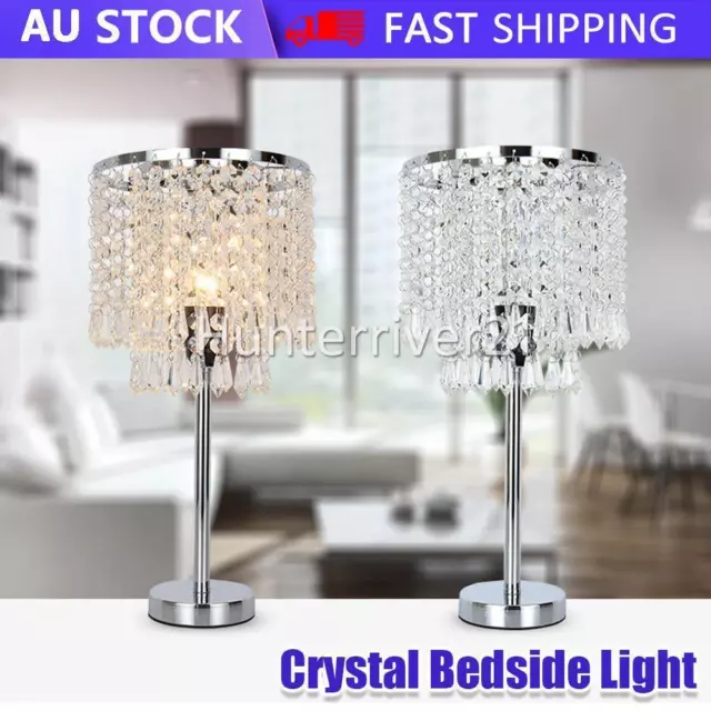 Crystal Bedside Light Room Table Desk Lamp Stainless Steel Base Morden AU PLUG