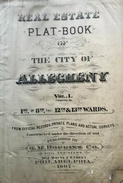 1907 Plat Book Allegheny City Pittsburgh Pa G.m. Hopkins Title Page Atlas Map