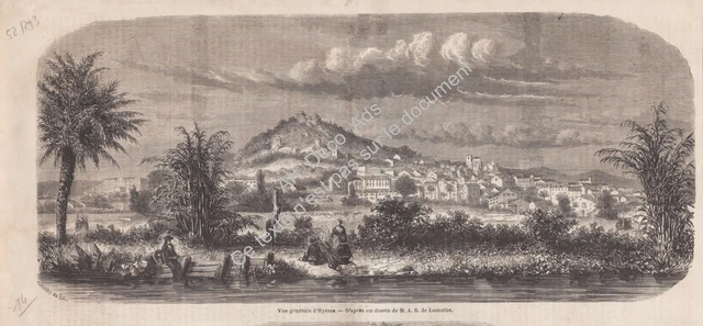 General view of Hyères Côte d'Azur The Riviera engraving 1861