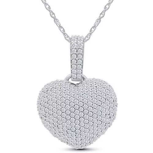 Women 925 Sterling Silver Plated Love Heart Pendant Necklace CZ Crystal Heart 2