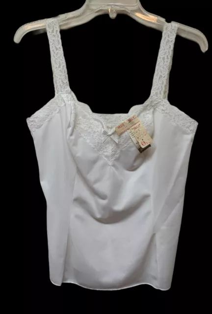 Vintage Olga First Lady CAMI TANK Top Camisole White Nylon Lace 36/L USA NEW NOS