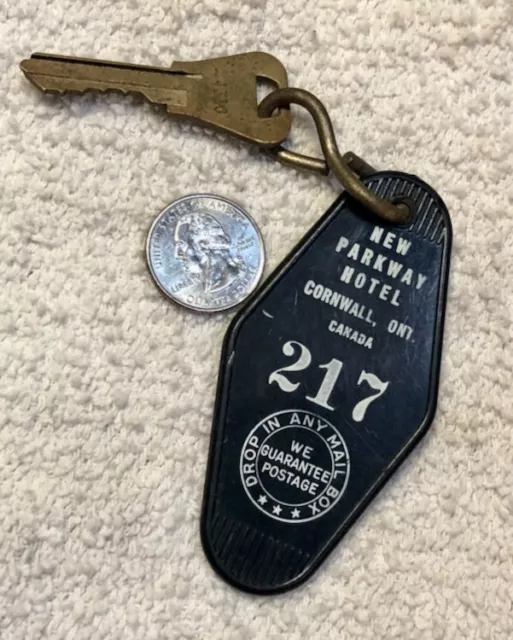 Vintage Hotel Room Key and Fob NEW PARKWAY HOTEL Room 1217 Cornwall, Ont. Canada