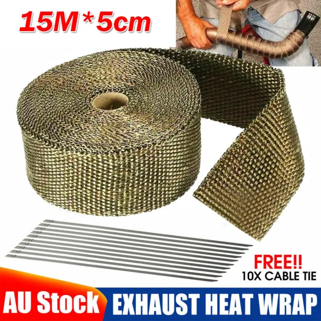 15M*5cm Titanium Heat Wrap Exhaust Manifold With 10X 30CM Stainless Cable Tie AU