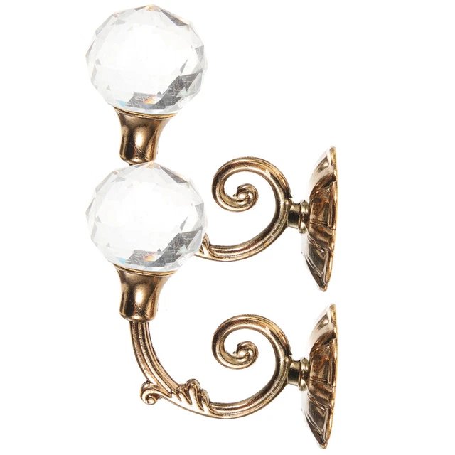 Pair of High Grade Vintage Crystal Ball Holdbacks Curtain Clothes Hook (Golden