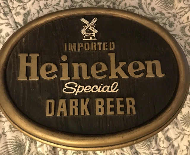 “WOW”  1983 Imported Heineken Special Dark Beer Bar Sign (wood Look) Man Cave !!