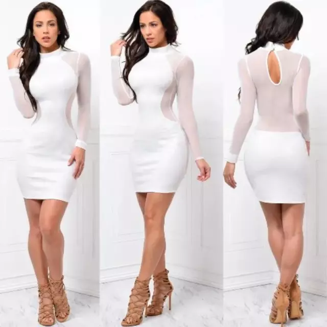 Women Dress Mini Party Bandage Long Sleeve Evening Sexy Club Cocktail Bodycon