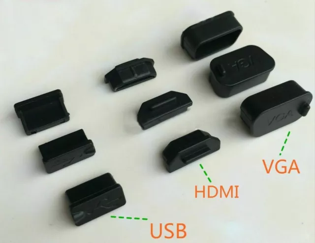 Plug Dust Water-Proof Cap For Micro USB VGA HDMI Port Silicone Gel Rubber Black