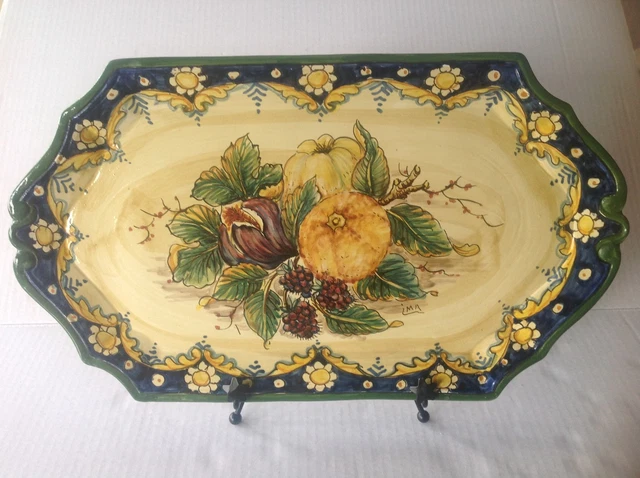 Italian Art Pottery Ravello Amalfi Tray or Hanging Plate Handpainted Fruits
