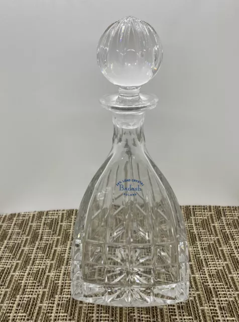 Vintage Badash Triangle Mouth Blown Decanter 24% Hand Cut Lead Crystal Poland