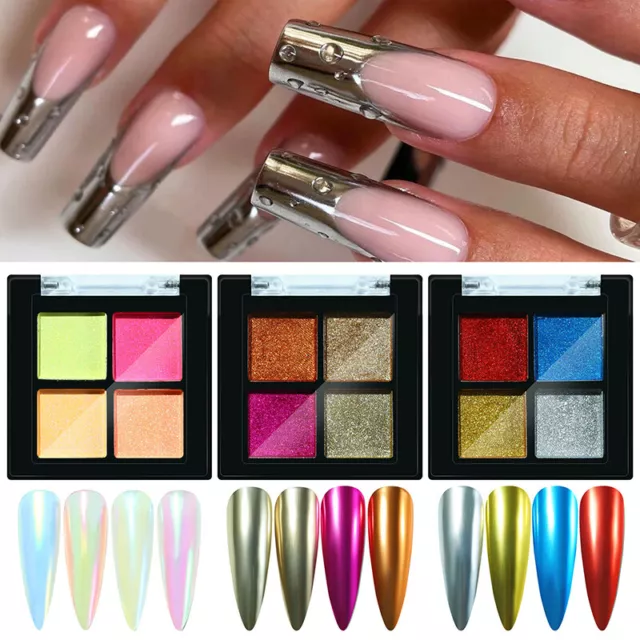 #4 Colores Espejo Purpurina para Uñas Polvo DIY Uña Cromo Pigmento Manicura "