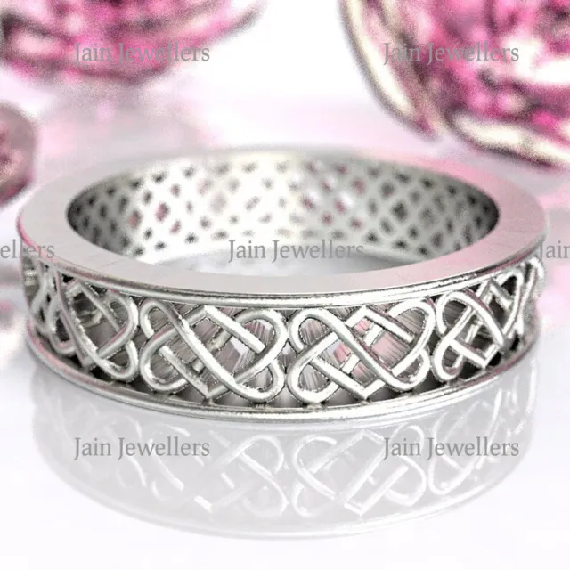 14 Kt, 18 Kt Solid Solid White Gold Celtic Heart Band Ring Size7 8 9 10 11 12 13