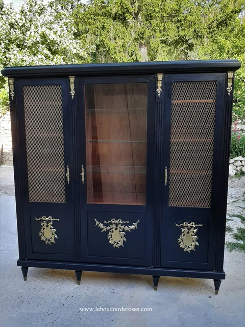 Vitrine bibliothèque quatre portes patine noire