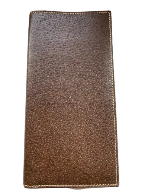 AUTHENTIC GUCCI VINTAGE BROWN  LEATHER LONG WALLET BIFOLD - Made In Italy.