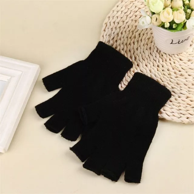 Fingerlose Handschuhe Herren Damen Strickhandschuhe Strick Schwarz Halbfinger 2