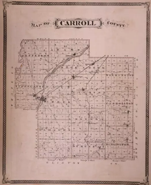1876 Atlas Plat Map ~ CARROLL Co., INDIANA / DELPHI & PITTSBURG on Reverse