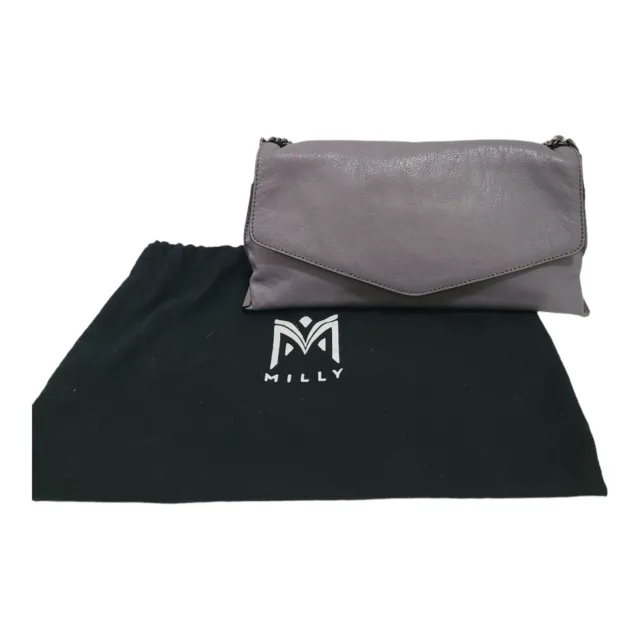 Milly Leather Chain Clutch Handbag Gray  KB