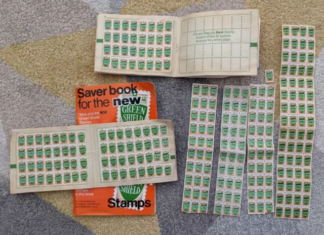 Vintage Green Shield New Stamp Saver Books (3 full, 1 half full & some loose)