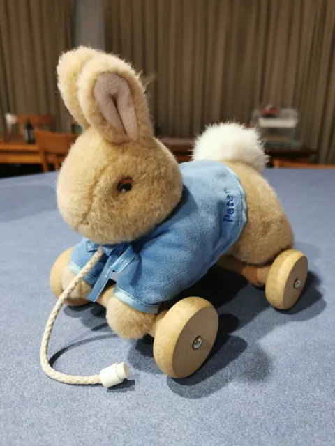 Beatrix Potter Peter Rabbit Pull Along 18cm Plush with Wood Wheels Toy, Toddler
