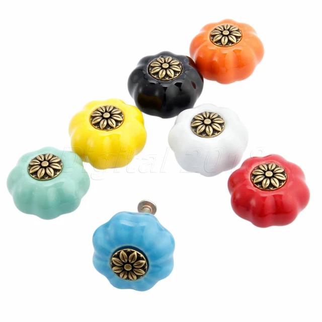 Ceramic Pumpkin Handles Kitchen Cupboard Drawer Cabinets Door Knobs Pull Antique