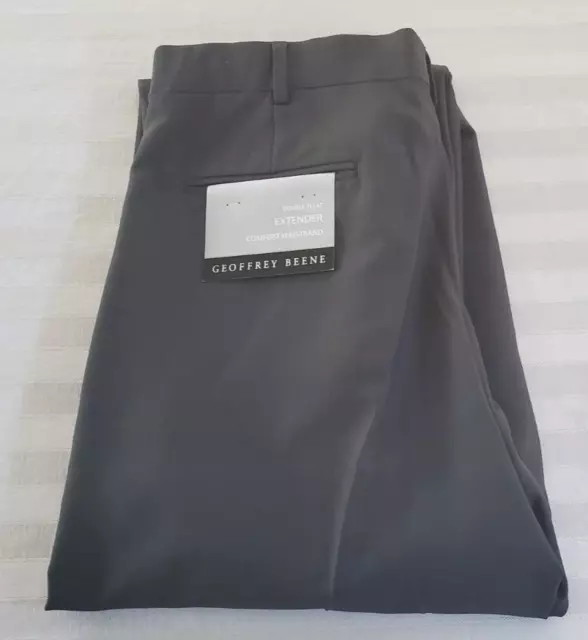 NWT Geoffrey Beene Gray Dress Pants Trousers Mens Size 38 x 34 Cuffs Extender Wa