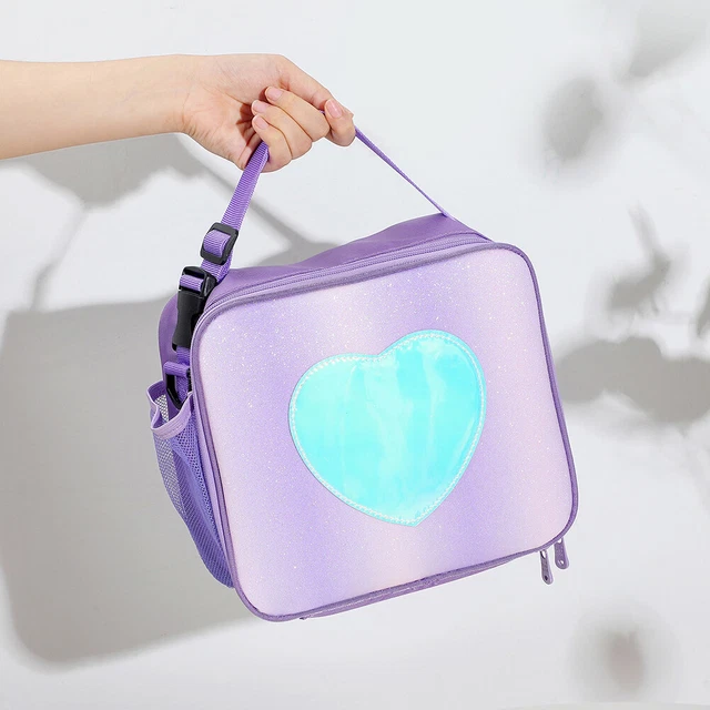 Bolso de Mano Kawaii Térmico Lámina de Aluminio Aislado Niña Almuerzo Escolar (Púrpura)