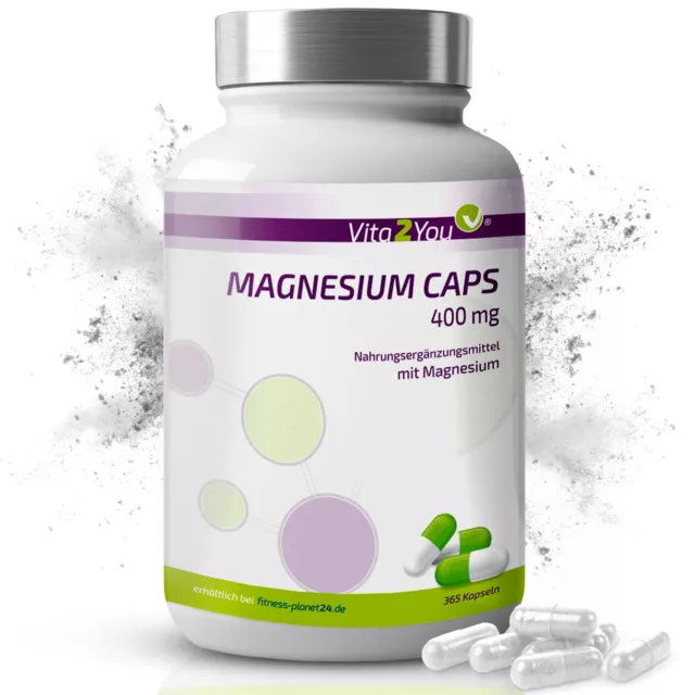 Vita2You Magnesium Caps 365 Kapseln - 400mg reines Magnesium pro Kapsel