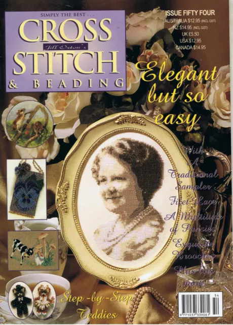 JILL OXTON'S Cross Stitch & Beading issue 54 * PANSY * Queen Mum * Teddies